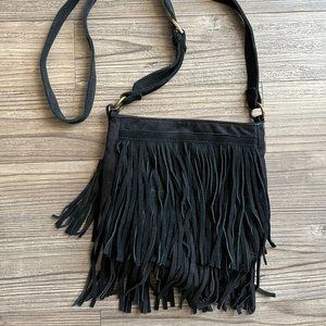 Faux suede fringe black purse